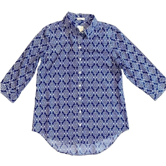 Chico's 3/4 Sleeve No Iron Button Down Front Damask Abstract Print Shirt Top - Picture 1 of 10